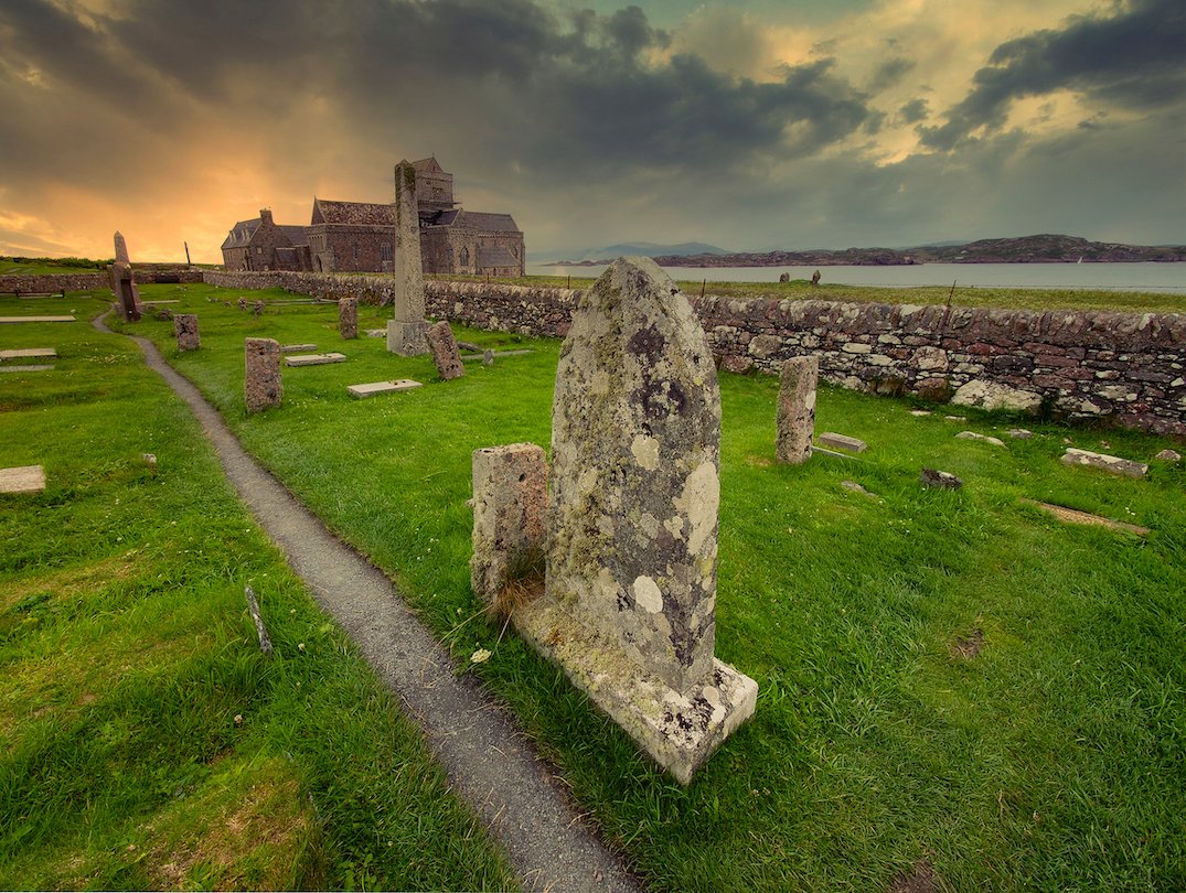 The historic graveyard next to Iona Abbey, Scotland