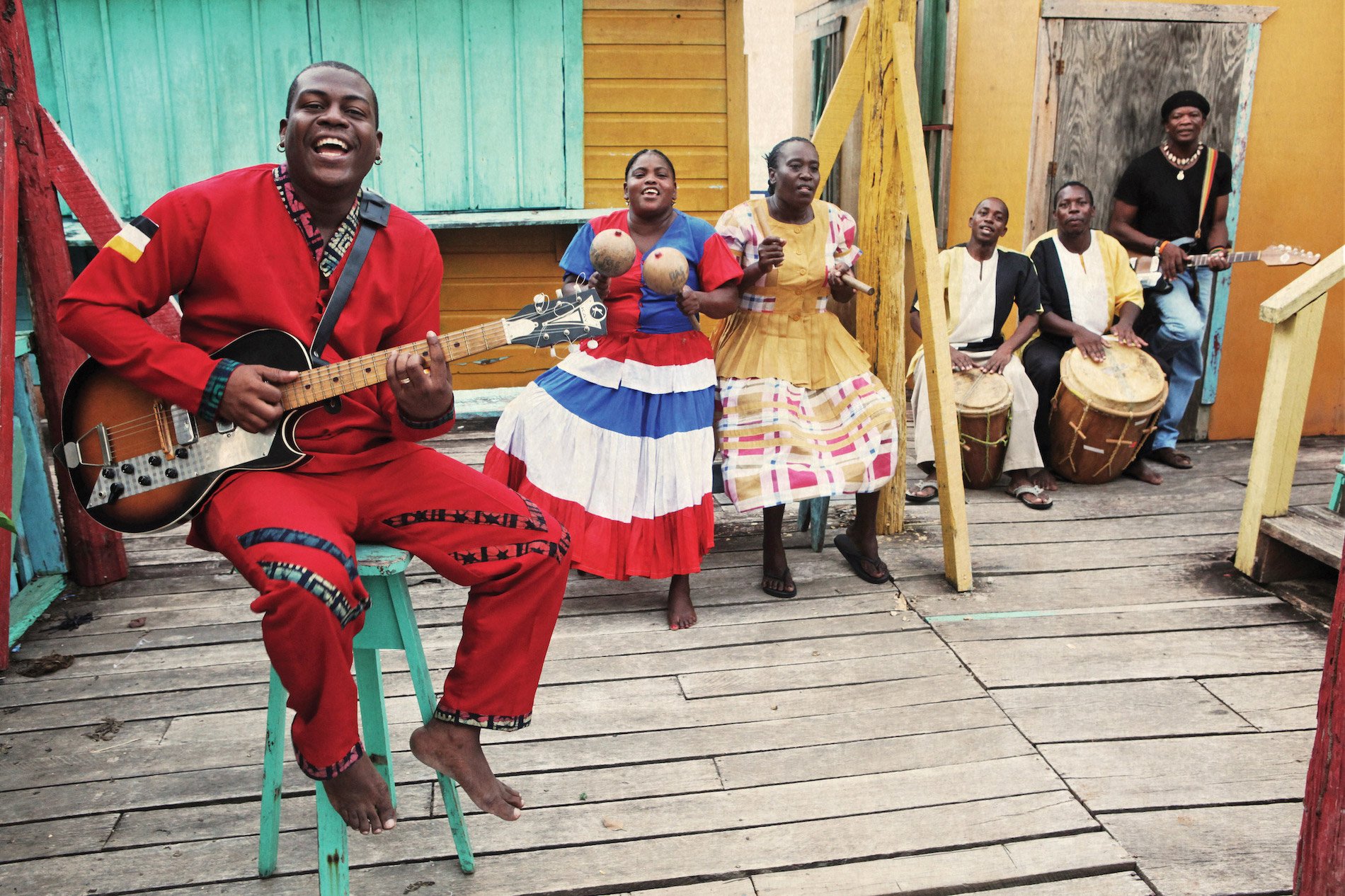 Members of Belize's The Garifuna Collective perform