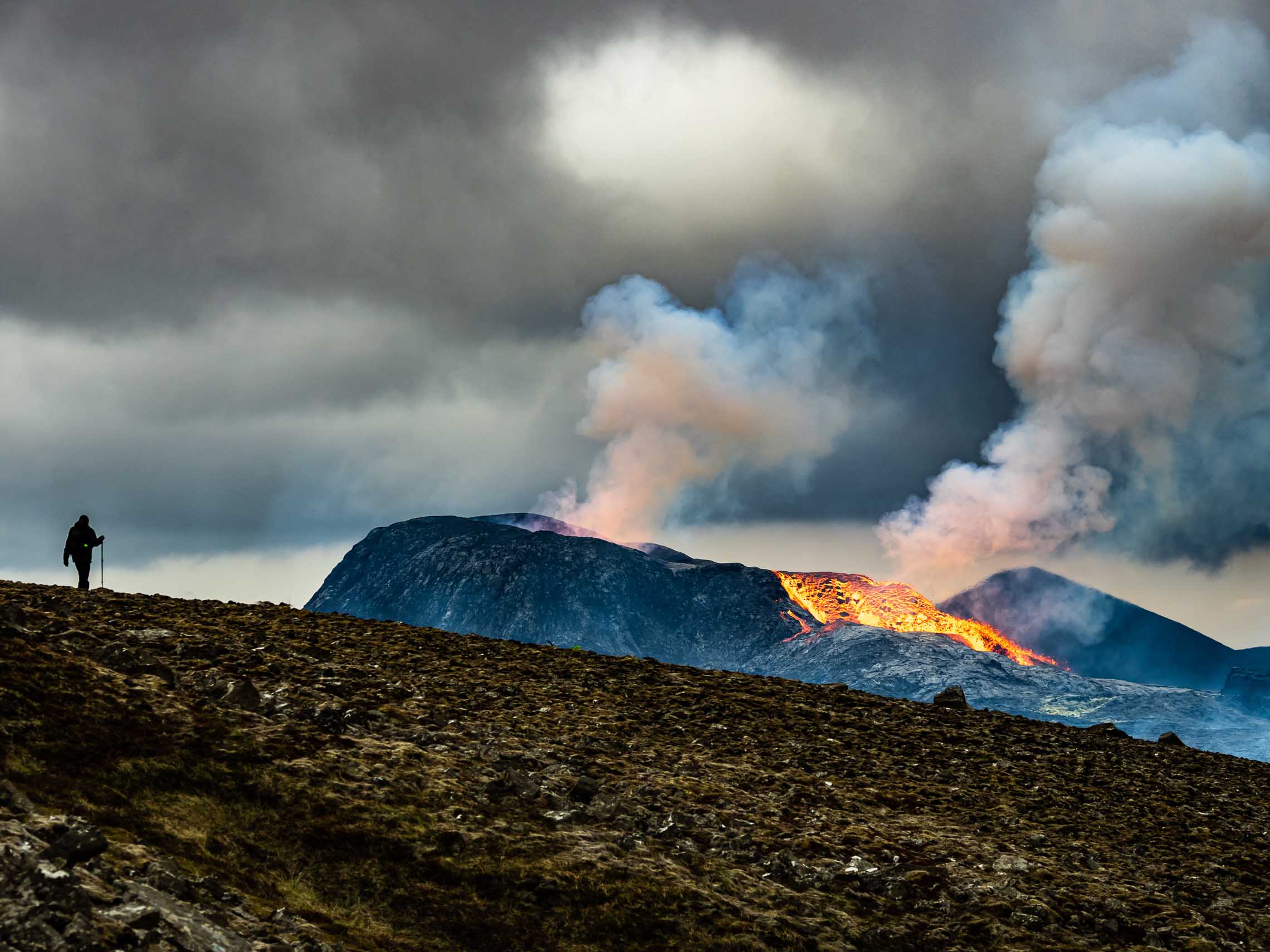 Lone hiker near the Iceland volcano