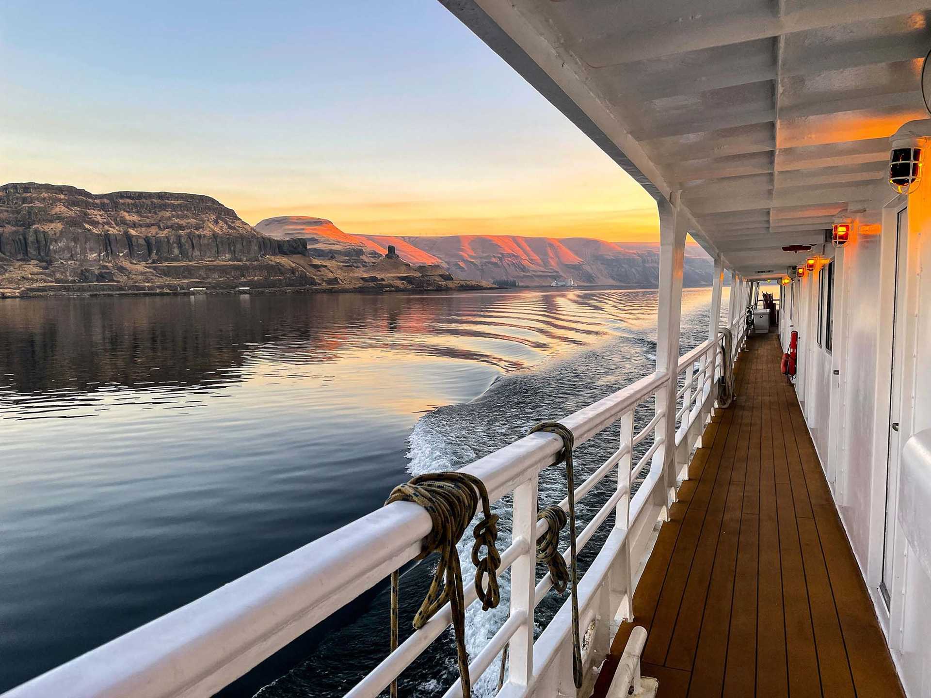 deck of the seabird at sunrise